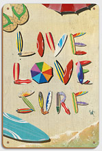Live Love Surf - Beach Sand Surfboard Art - Wood Sign Art