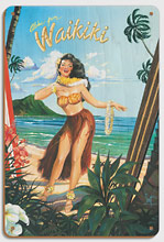Aloha from Waikiki - Hula Girl Dancer - Wood Sign Art